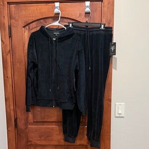 Black Velour Women's Tracksuit with hood